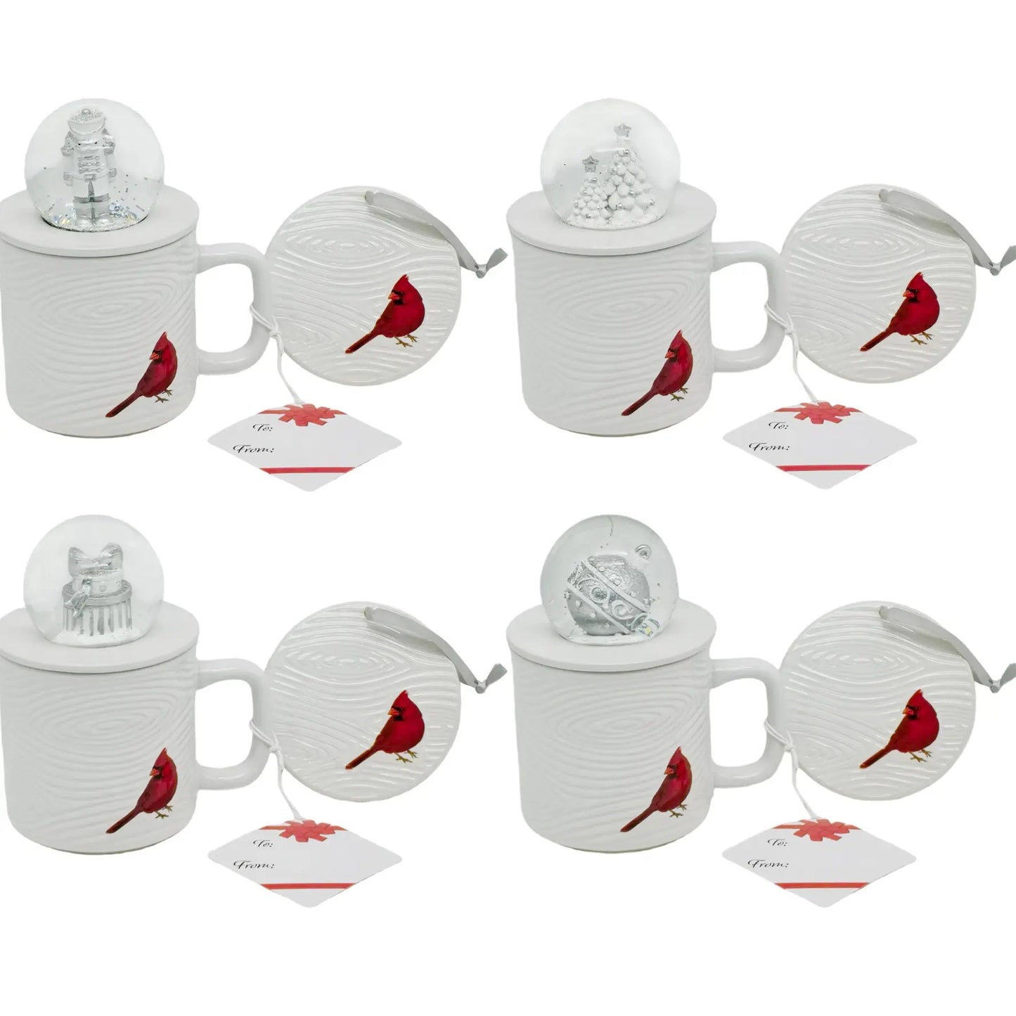 Temp-Tations Set of Four 18 oz Mugs with Snow Globe Topper and Lid