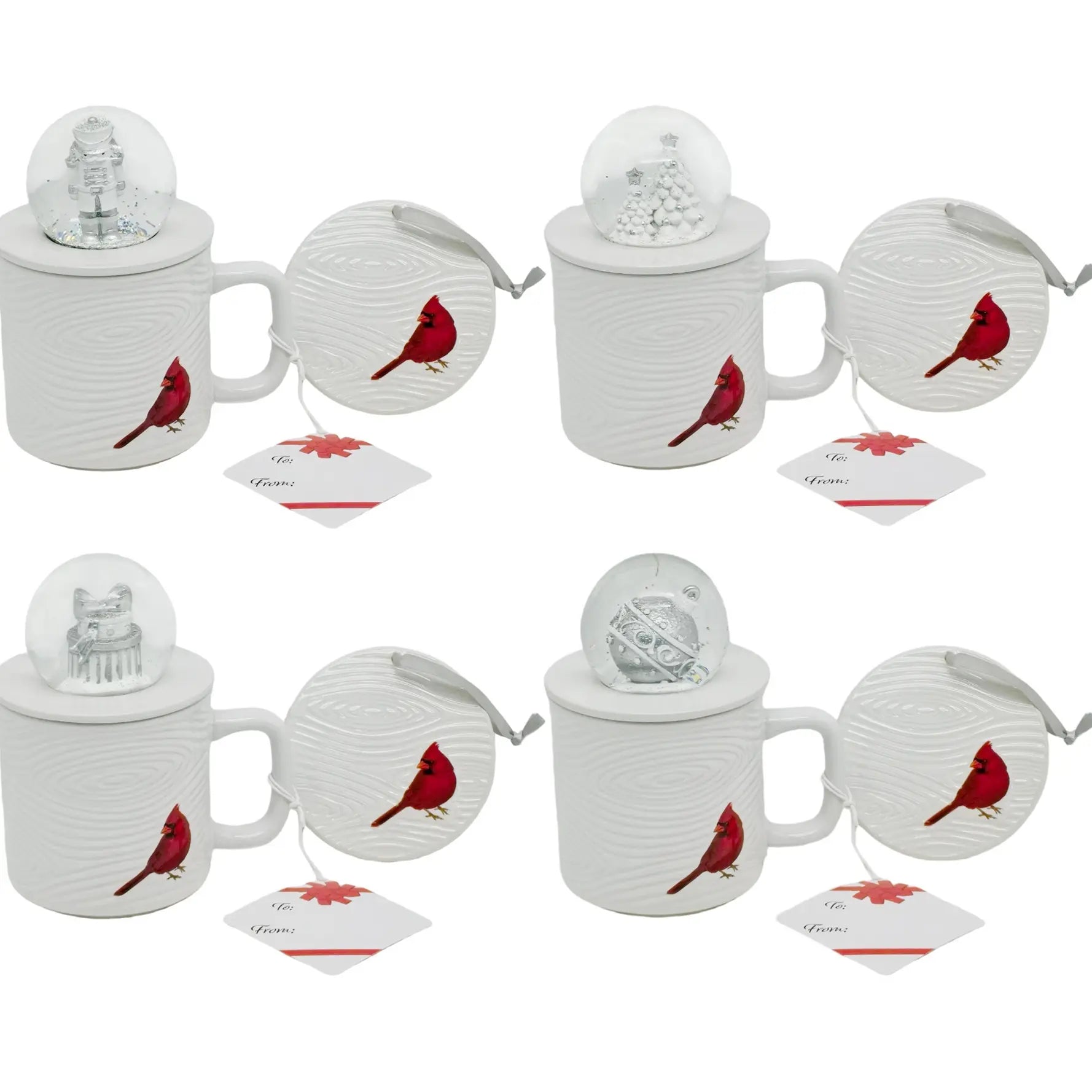 Temp-Tations Set of Four 18 oz Mugs with Snow Globe Topper and Lid