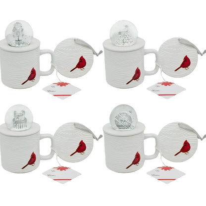 Temp-Tations Set of Four 18 oz Mugs with Snow Globe Topper and Lid