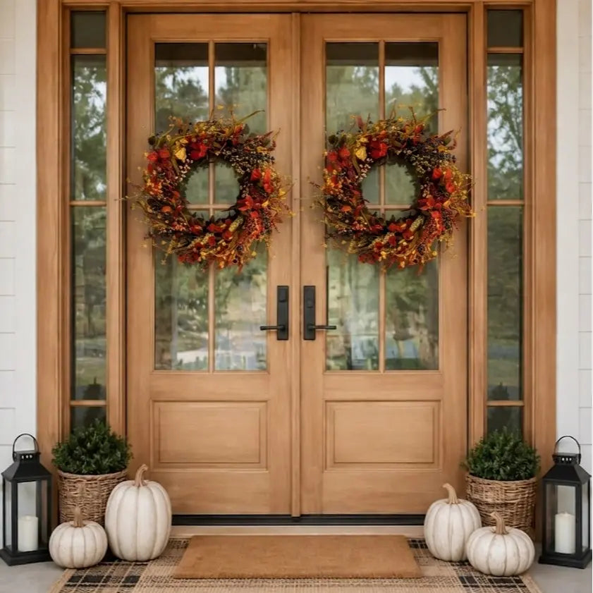 26-In round Thanksgiving Fall Wreath with Hook Included, Berries & Leaves Decor for Home Porch Wall (Fall Decor for Home), Room Decor