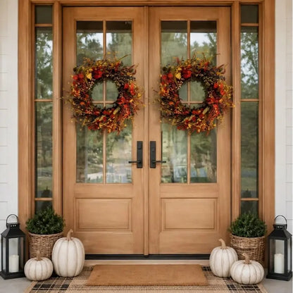 26-In round Thanksgiving Fall Wreath with Hook Included, Berries & Leaves Decor for Home Porch Wall (Fall Decor for Home), Room Decor