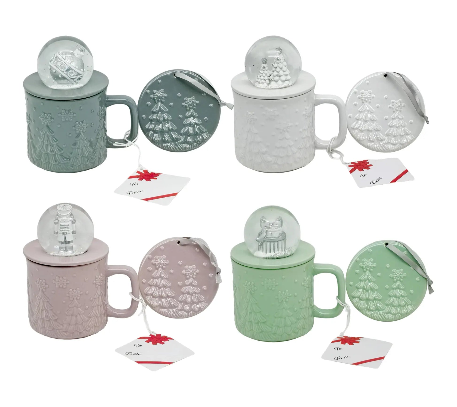 Temp-Tations Set of Four 18 oz Mugs with Snow Globe Topper and Lid