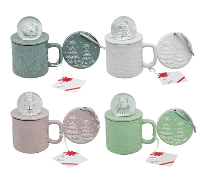 Temp-Tations Set of Four 18 oz Mugs with Snow Globe Topper and Lid