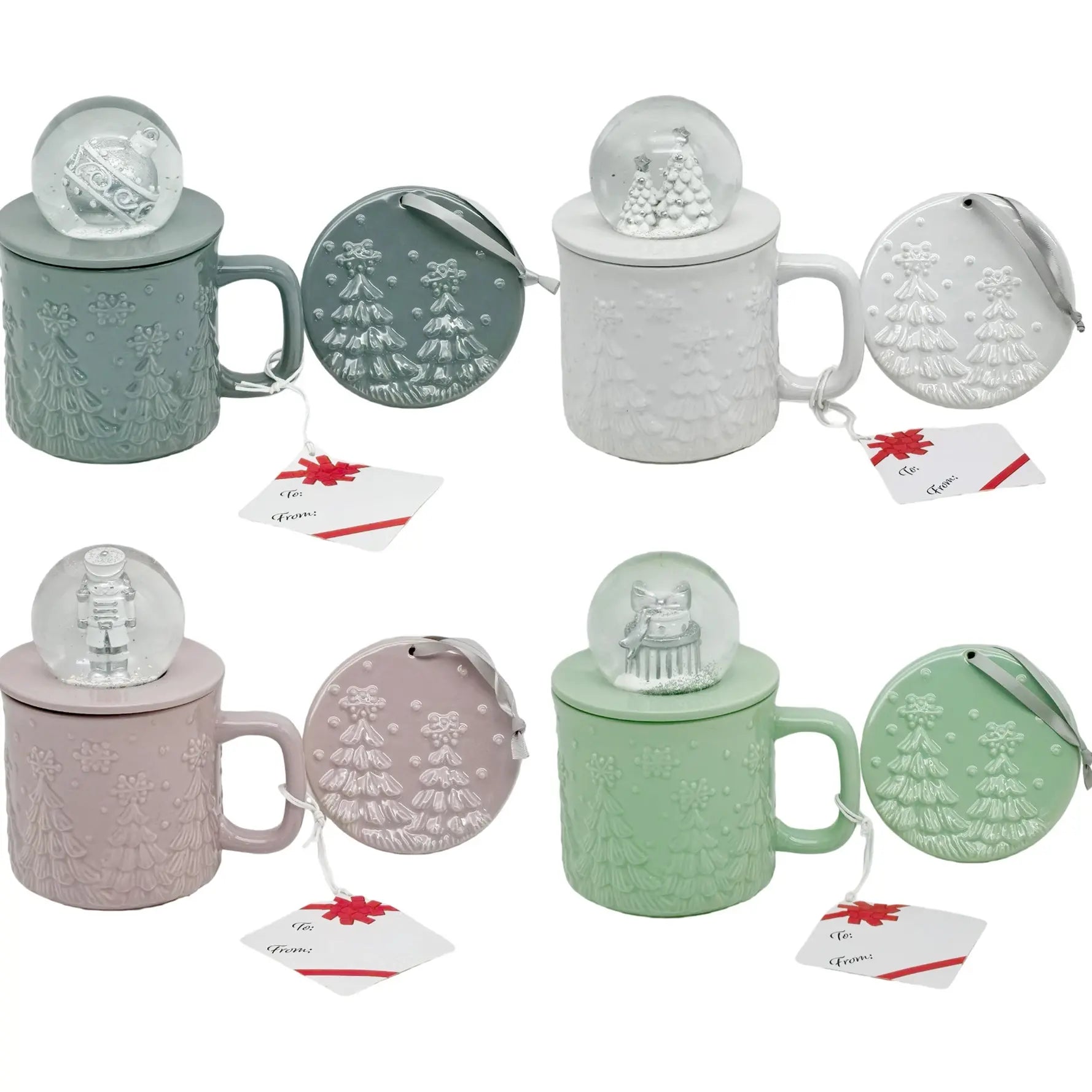 Temp-Tations Set of Four 18 oz Mugs with Snow Globe Topper and Lid