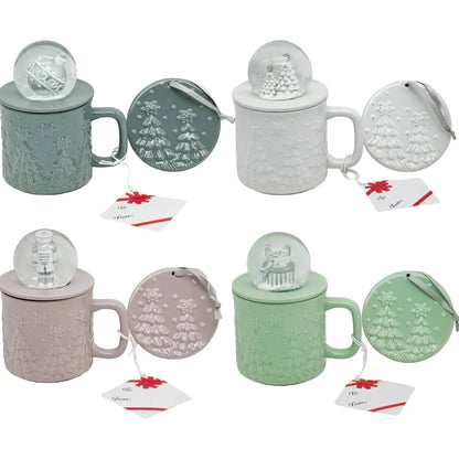 Temp-Tations Set of Four 18 oz Mugs with Snow Globe Topper and Lid
