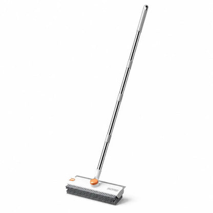 Snofrid Floor Scrub Brush, 3 in 1 Floor Scrub Brush with 54-In Adjustable Long Handle and Scraper Heavy Duty Stiff Bristle Floor Scrubber for Cleaning Shower Bathroom Kitchen Patio Garage Pool Wall and Deck, Orange&White