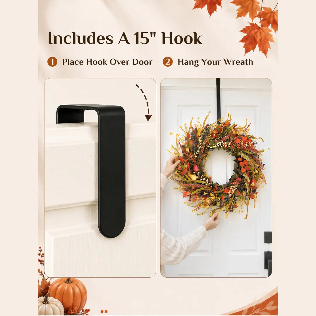 26-In round Thanksgiving Fall Wreath with Hook Included, Berries & Leaves Decor for Home Porch Wall (Fall Decor for Home), Room Decor