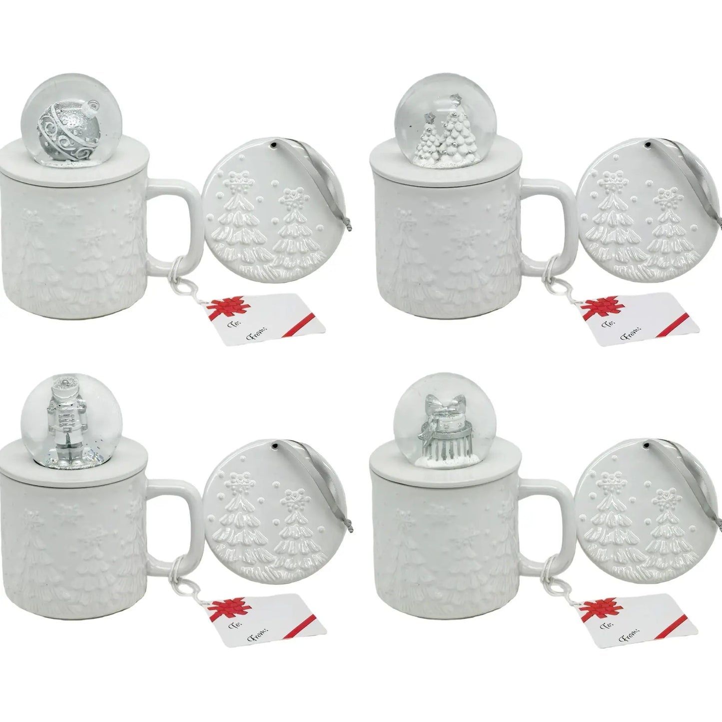 Temp-Tations Set of Four 18 oz Mugs with Snow Globe Topper and Lid