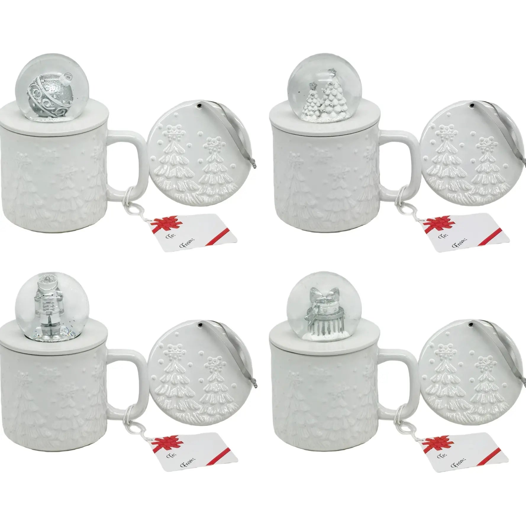 Temp-Tations Set of Four 18 oz Mugs with Snow Globe Topper and Lid