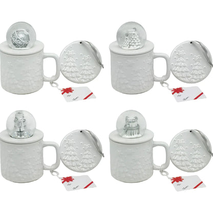 Temp-Tations Set of Four 18 oz Mugs with Snow Globe Topper and Lid