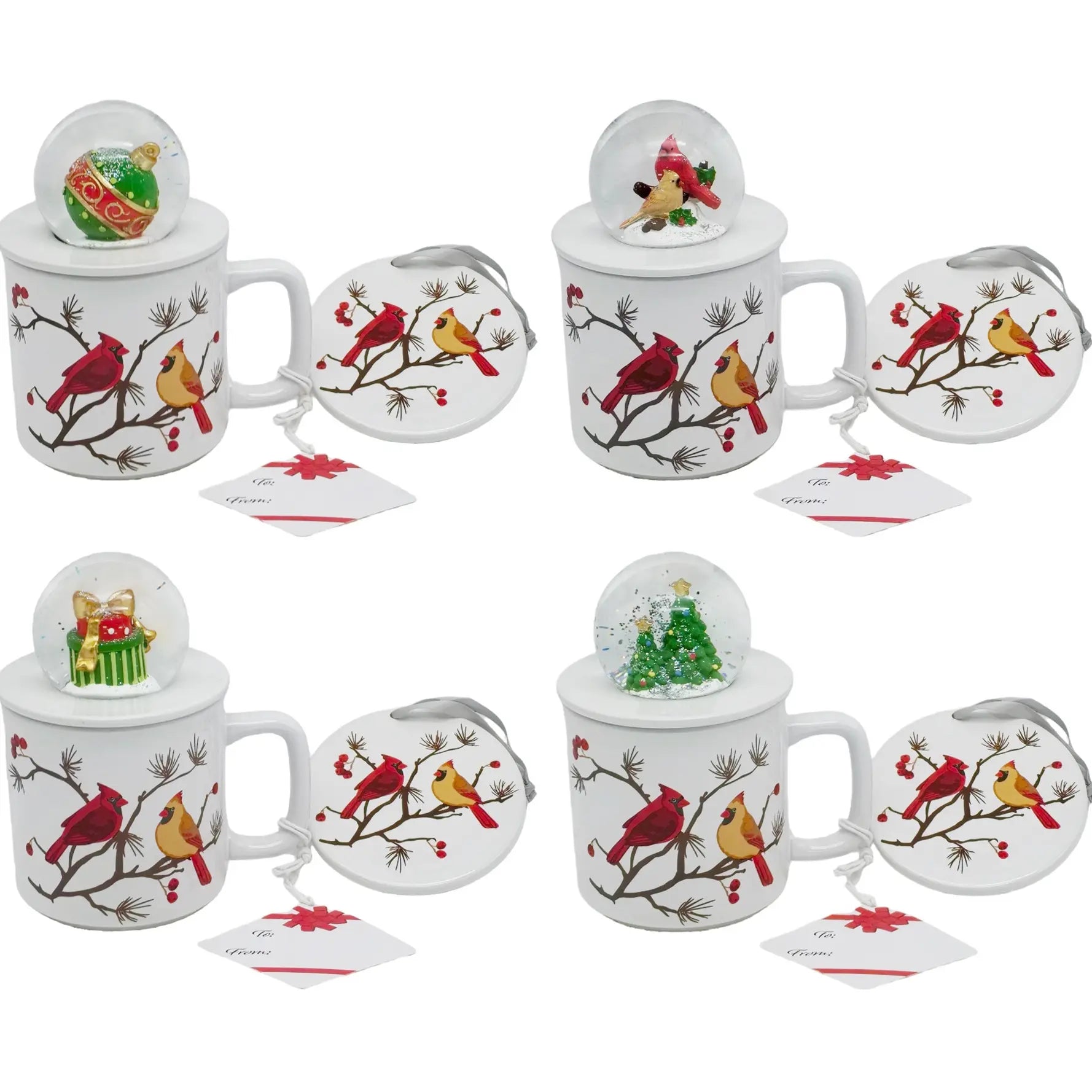 Temp-Tations Set of Four 18 oz Mugs with Snow Globe Topper and Lid