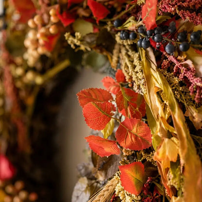 26-In round Thanksgiving Fall Wreath with Hook Included, Berries & Leaves Decor for Home Porch Wall (Fall Decor for Home), Room Decor