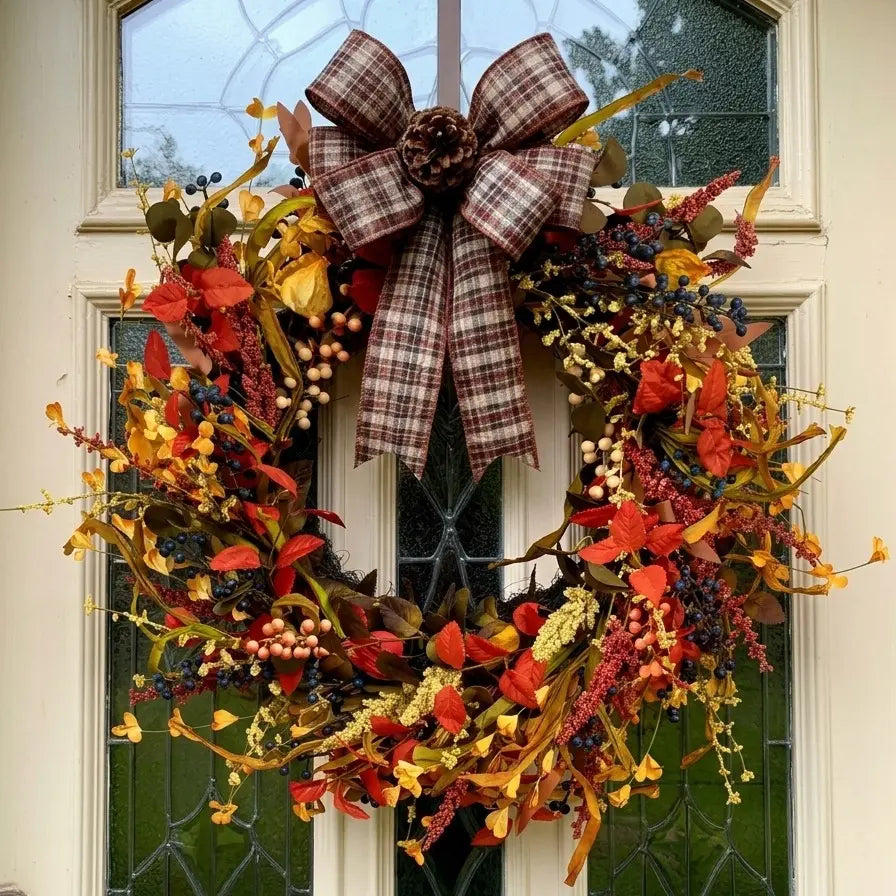 26-In round Thanksgiving Fall Wreath with Hook Included, Berries & Leaves Decor for Home Porch Wall (Fall Decor for Home), Room Decor