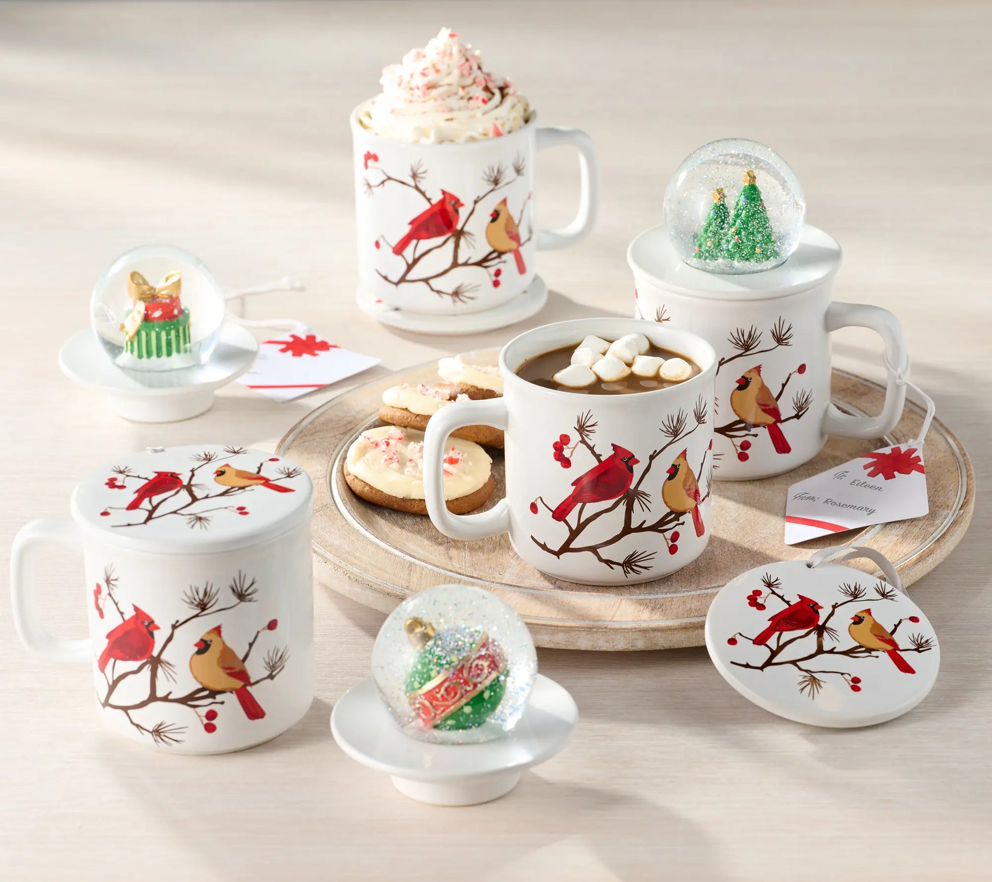 Temp-Tations Set of Four 18 oz Mugs with Snow Globe Topper and Lid