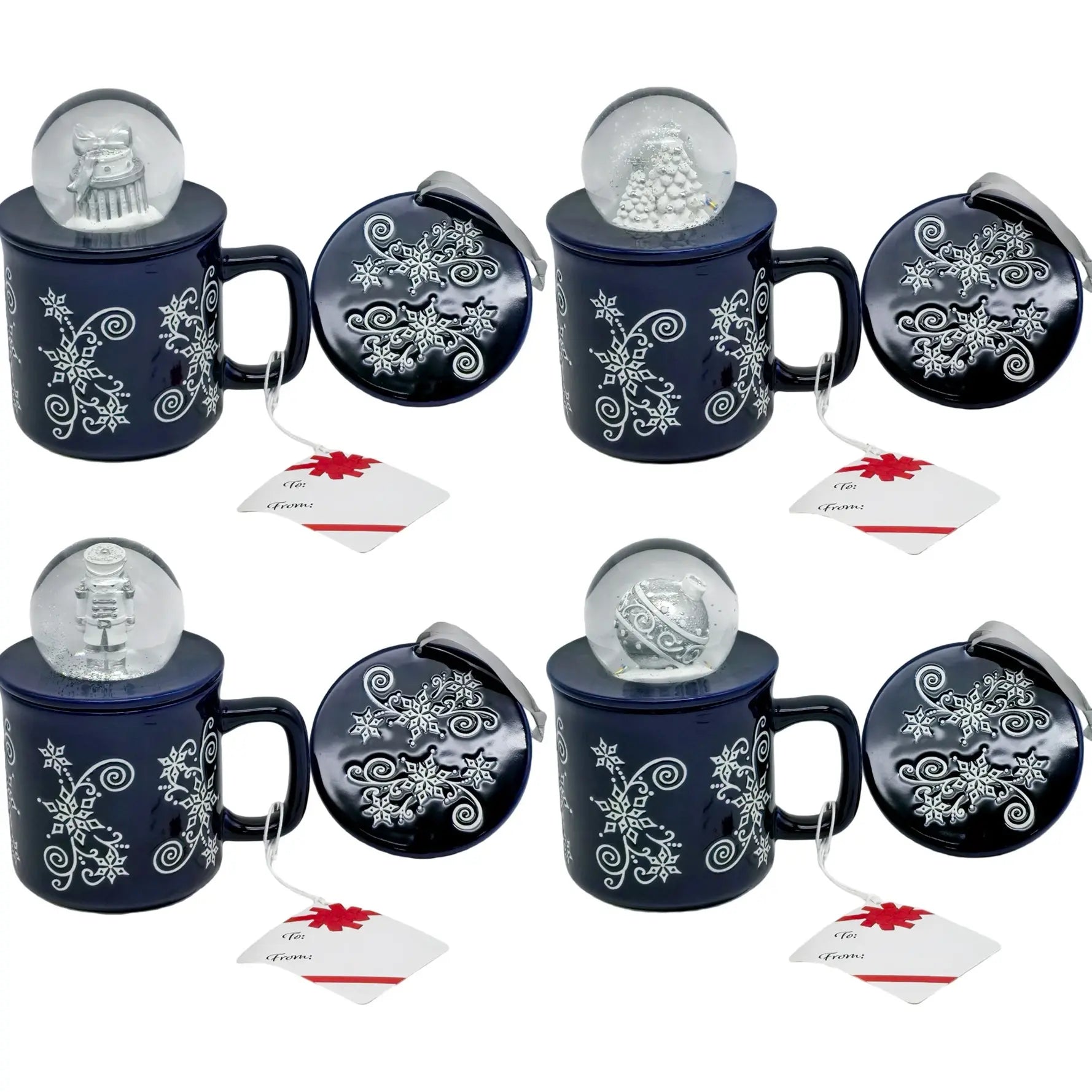 Temp-Tations Set of Four 18 oz Mugs with Snow Globe Topper and Lid