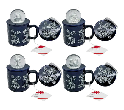 Temp-Tations Set of Four 18 oz Mugs with Snow Globe Topper and Lid