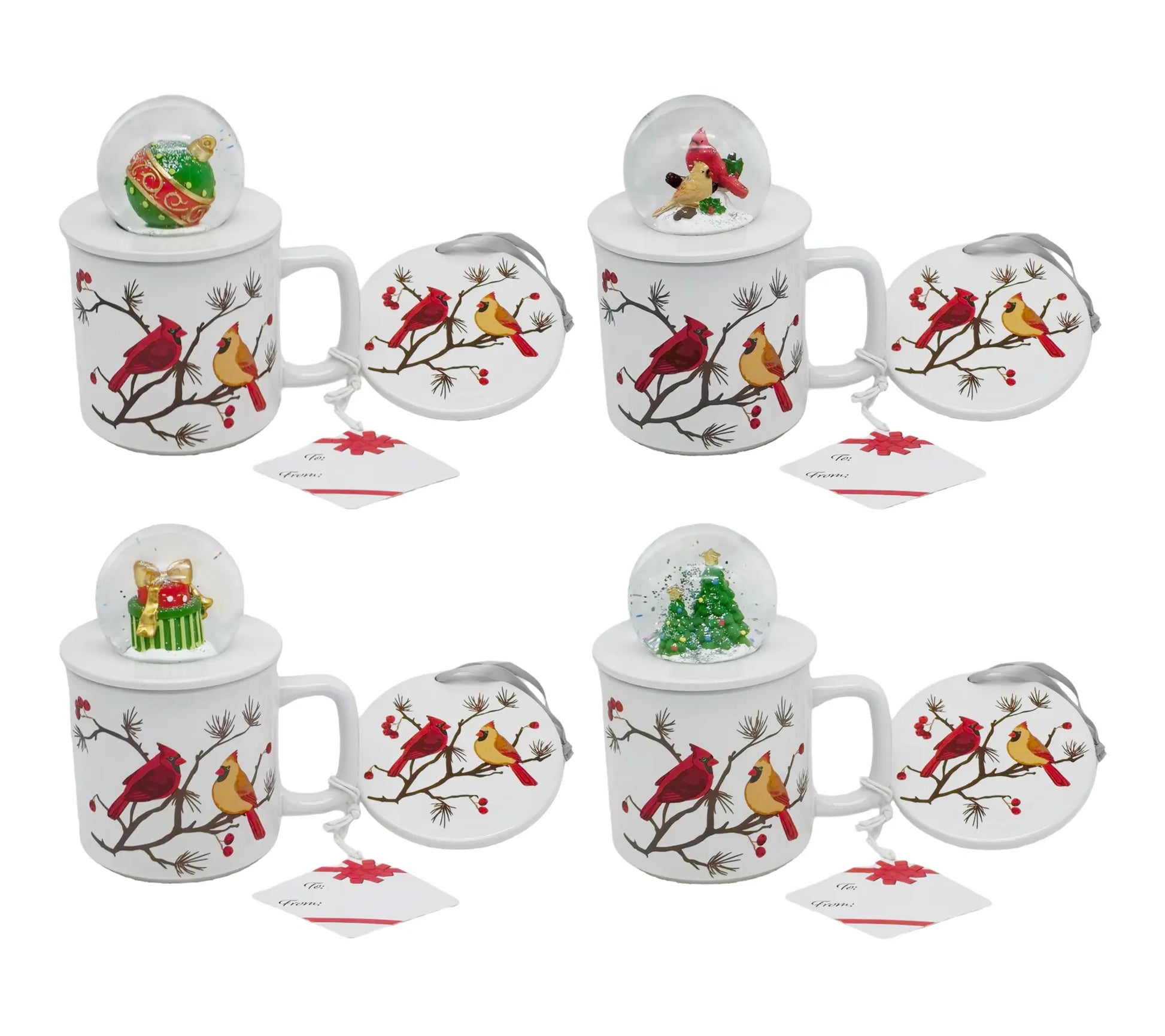 Temp-Tations Set of Four 18 oz Mugs with Snow Globe Topper and Lid