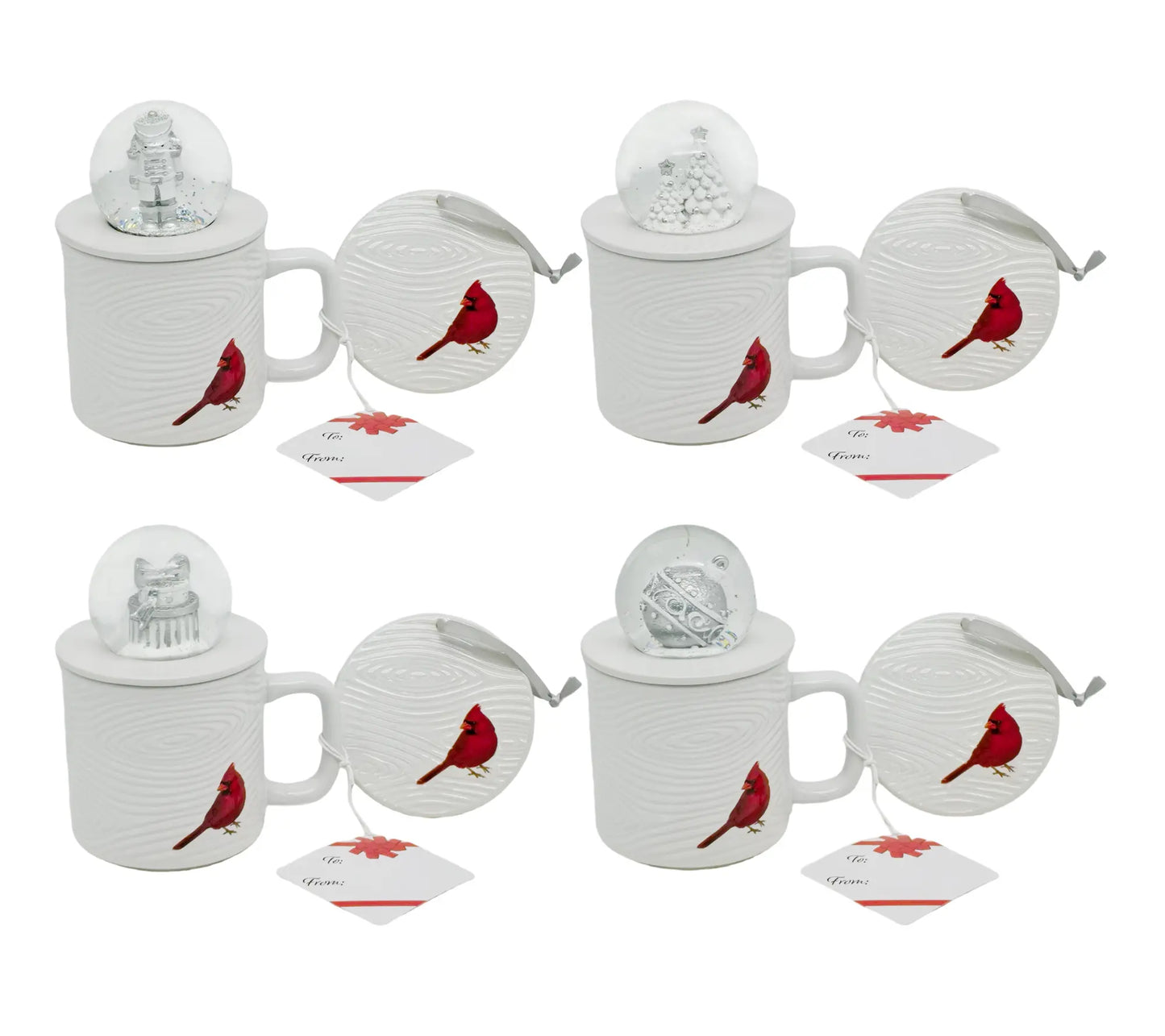 Temp-Tations Set of Four 18 oz Mugs with Snow Globe Topper and Lid