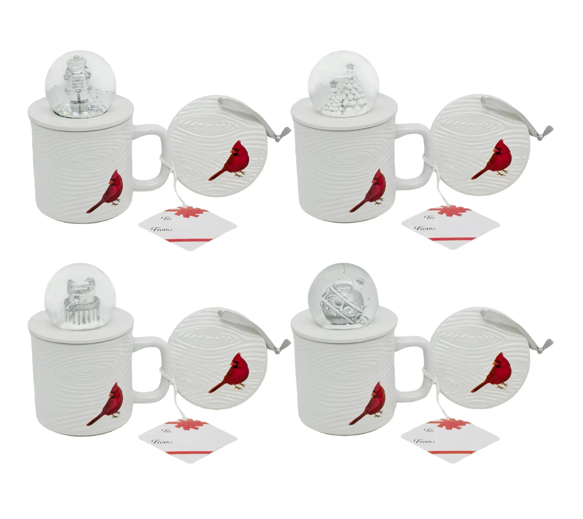 Temp-Tations Set of Four 18 oz Mugs with Snow Globe Topper and Lid